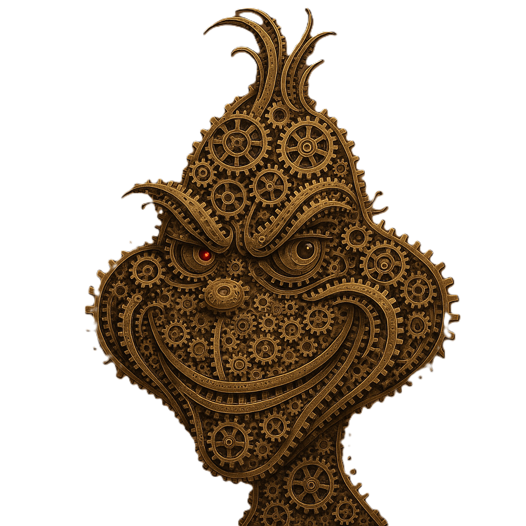 Custom 3D Printed PLA 7" Steampunk Gear Style Grinch Bust & Dog Fan Art
